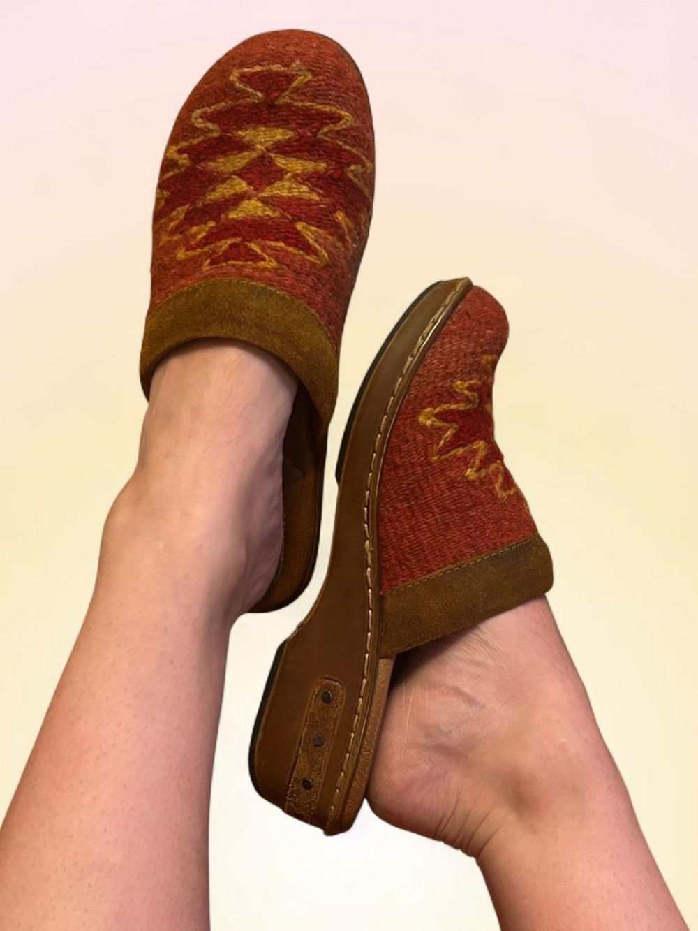Vintage Born Red Southwestern Style Embroidered Slip-On Clogs